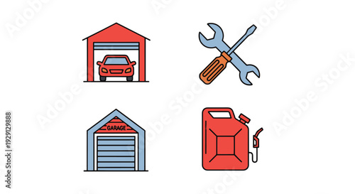 Garage Line art minimal digital color illustration