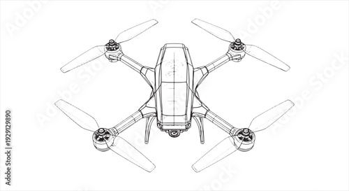 Drone Technical Blueprint – CAD Engineering Drawing and Mechanical Schematic Top View