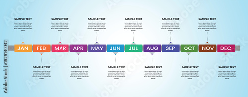 Colorful 12 Month Timeline Infographic Template with Horizontal Layout