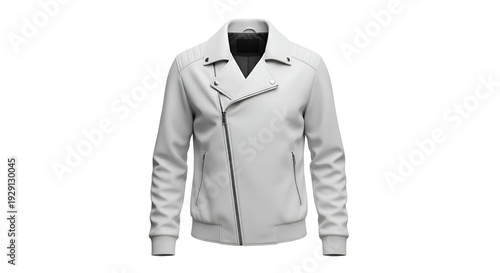 White Leather Jacket on a Transparent Background with Dark Detailing and Modern Design