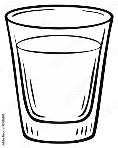 Simple line art illustration of a clear glass filled with a light colored liquid