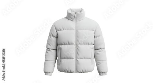 White Padded Jacket Isolated on Transparent Background Winter Outerwear Fashion