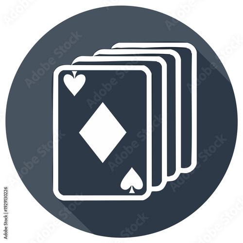 Playing cards flat design icon with long shadow. Casino and game symbol vector illustration.