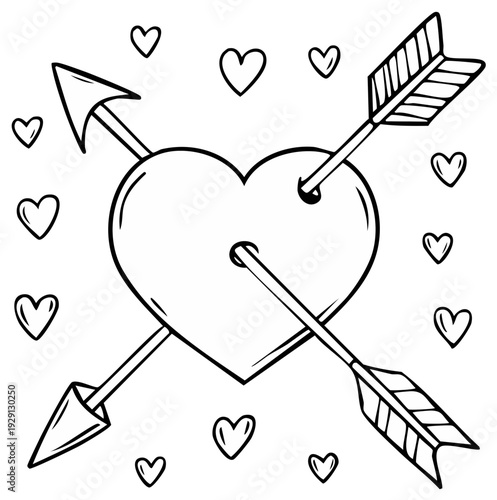 Heart pierced by arrow doodle sketch. Love symbol hand drawing. Amour illustration, valentine card element