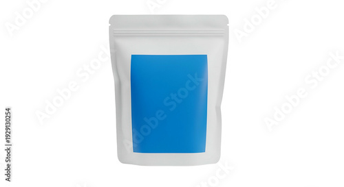 White Pouch With Blue Label Isolated Against A Transparent Background