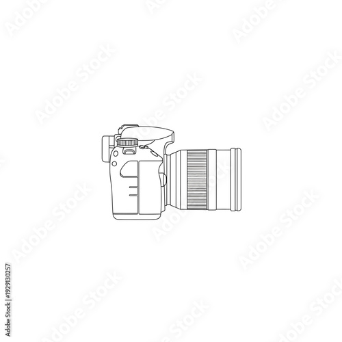 Digital SLR Camera with Attached Lens Outline for Media Production