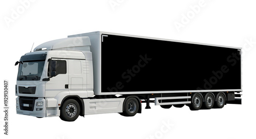 White Semi Truck And Trailer Isolated On Transparent Background