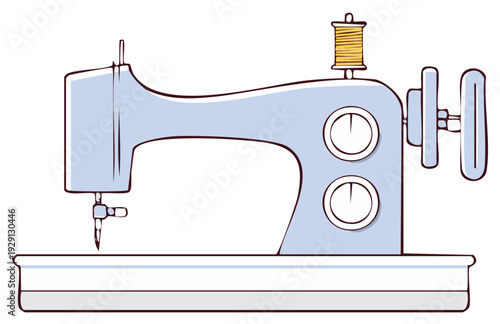 Cartoon illustration of a sewing machine, craft, tailor, dressmaker