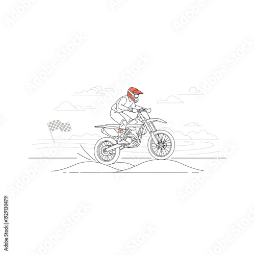 Motocross Rider with Red Helmet Dirt Jumping Race Finish Line