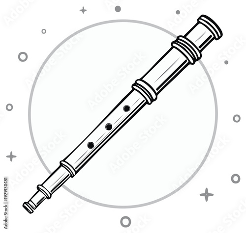 Simple line art illustration of a classic wind instrument or musical pipe with finger holes
