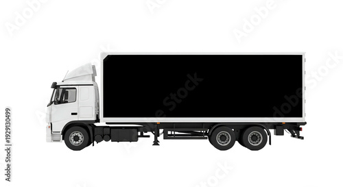White Semi Truck Isolated on Transparent Background with Dark Shadow