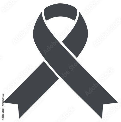 Dark grey awareness ribbon icon, graphic design for support and solidarity concept