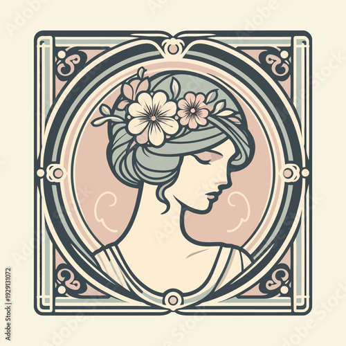 Flat Vector Classic Female Portrait Design