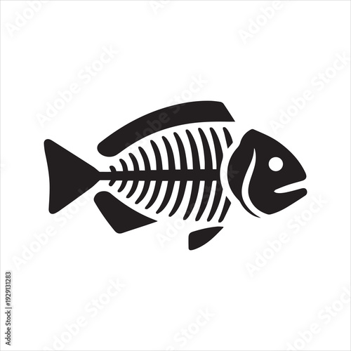 Fish Bone Skeleton Silhouette Icon – Minimal Seafood Waste Vector Illustration