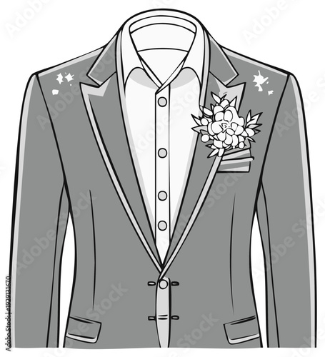 Formal suit with boutonniere and crisp white shirt illustration