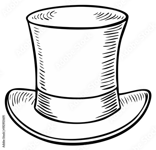 Vintage Top Hat Illustration Classic Fashion Headwear Accessory for Formal Occasions and Theatrical Performances Elegantly Detailed