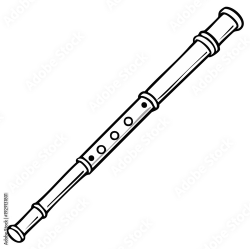 Black and White Line Drawing of a Soprano Recorder Musical Instrument