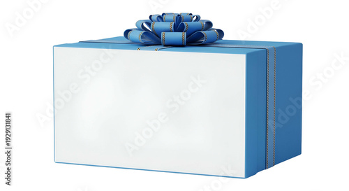 Wrapped Gift Box with Blue Ribbon Bow Isolated on Transparent Background