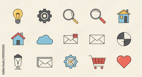 Collection of various icons representing different concepts and functions for design.