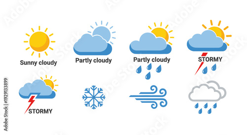 Weather icons set with various conditions