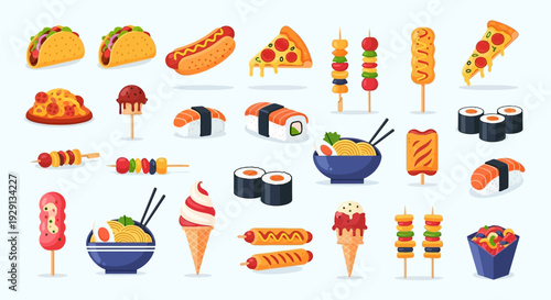 Variety of international fast food and snacks