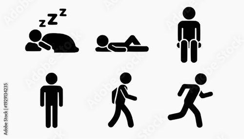man and woman silhouettes Human Activities Vector Set with Sleeping Sitting Standing Walking Running Silhouettes Illustration
