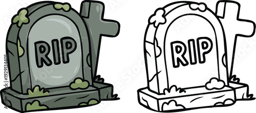 TOMBSTONE Illustration and outline set isolated on transparent background