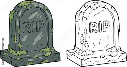 TOMBSTONE Illustration and outline set isolated on transparent background