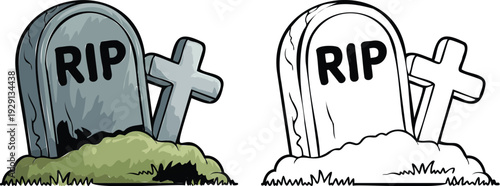 TOMBSTONE Illustration and outline set isolated on transparent background