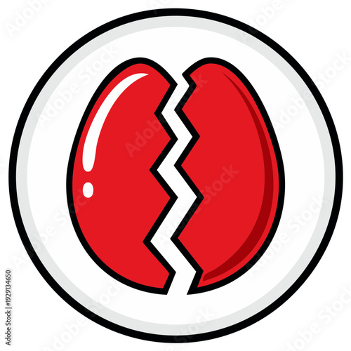 Heart Break Broken Love Valentine's Day Symbol in Circle. A red heart split in two symbolizes heartbreak and loss of love.