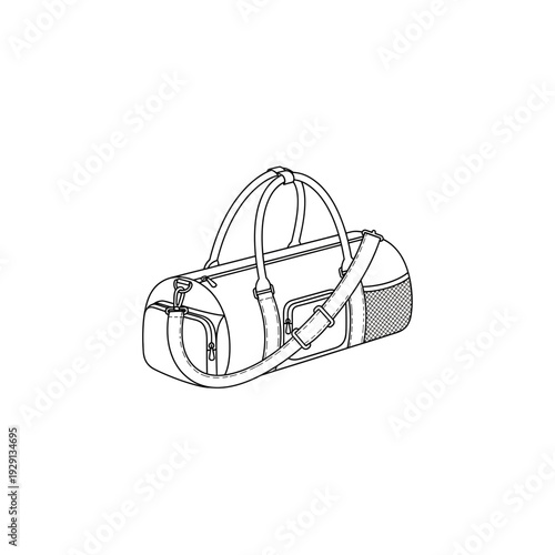 Classic Gym Duffel Bag with Shoulder Strap Line Drawing
