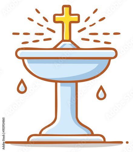 Cartoon font with cross and water drops ideal for christian baptism or christening celebration