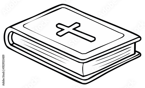 Outline illustration of a closed holy book with a cross symbol on its cover