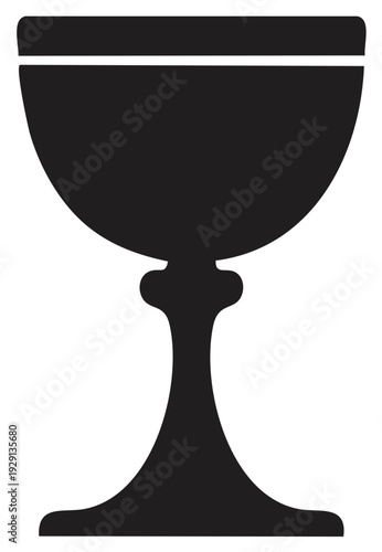 Isolated vector image depicting black silhouette of a chalice or goblet on a white background