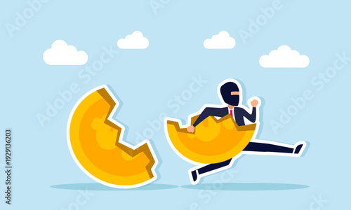 Thief stealing piece of dollar coin illustration of dishonest businessman taking investor money