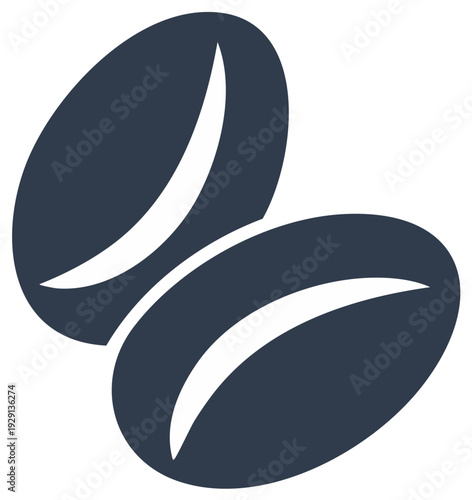 Stylized Illustration of Two Coffee Beans with White Curved Highlight Lines