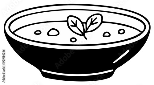 Simple Hand Drawn Bowl of Creamy Soup with Leaf Garnish Illustration for Food Concepts