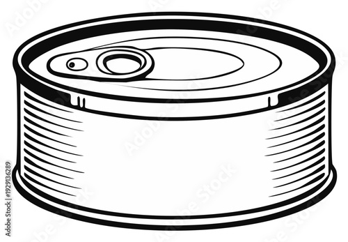 Black and White Illustration of a Sealed Metallic Food Can for Long Term Storage and Pantry Staple Usage