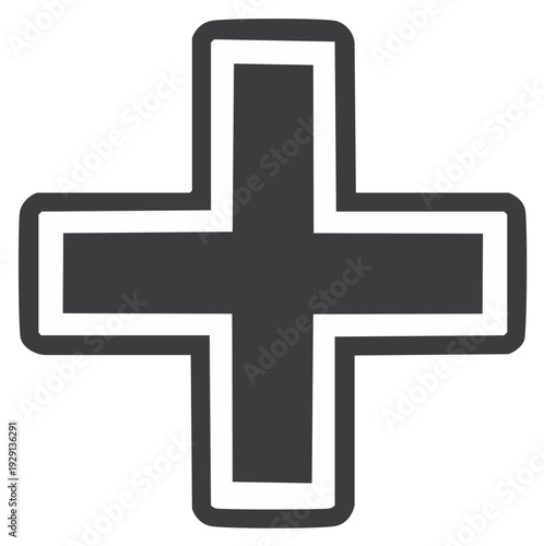 Simple Bold Plus Symbol Graphic Design Element With White Outline