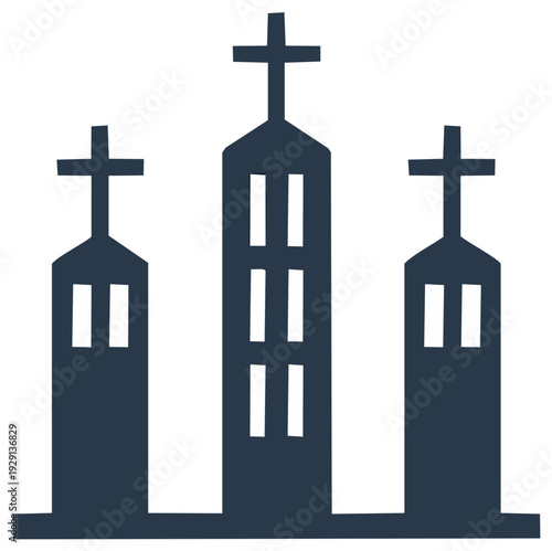 Stylized Church Building Facade with Crosses Silhouette Religious Symbol Architecture