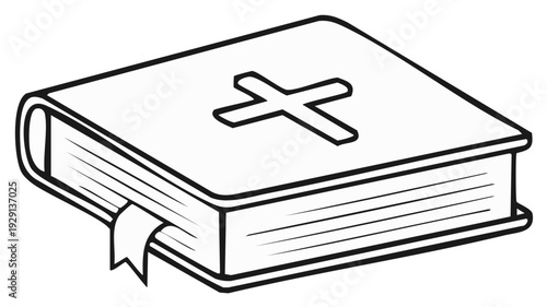 Open book with cross on cover and bookmark, religious symbol of faith and Christianity