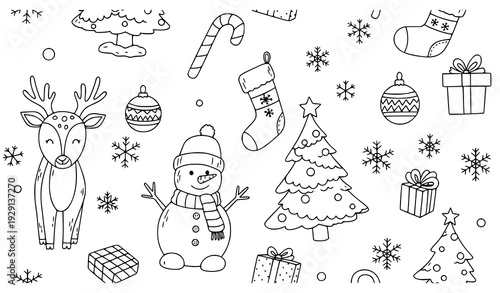 Cute Winter Christmas Seamless Doodle Pattern Vector Illustration
