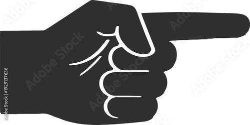 A black silhouette of a human hand pointing to the right