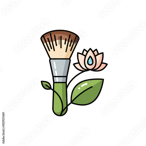 Natural makeup brush with lotus flower and green leaves icon