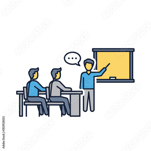 Teacher explaining on whiteboard to students in classroom