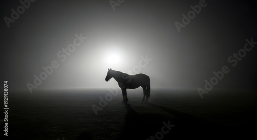 Wallpaper Mural Silhouette of a horse standing in a hazy landscape against a bright sky Torontodigital.ca