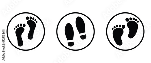 Different shape human footprints and silhouette design  isolated on a white background, ideal for footprints, shoe prints, social distancing markers, and massage therapy centers. Vector illustration.