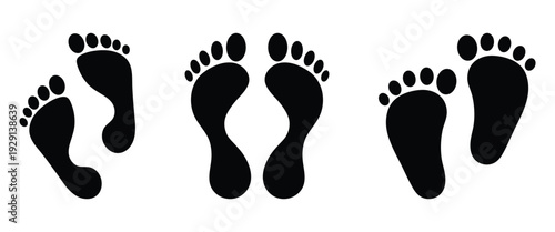 Different shape human footprints and silhouette design  isolated on a white background, ideal for footprints, shoe prints, social distancing markers, and massage therapy centers. Vector illustration.