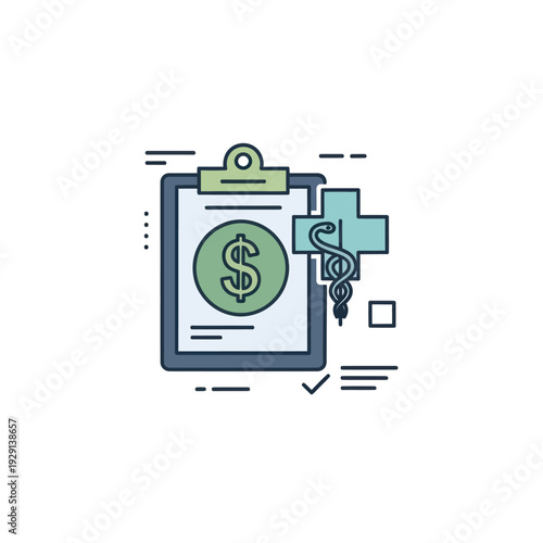 Medical billing document with dollar sign and healthcare cross symbol