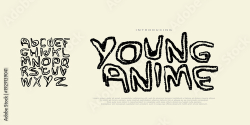 YoungAnime Font,A playful handwritten display font with sketchy strokes, perfect for art projects, posters, and creative branding. grunge texture